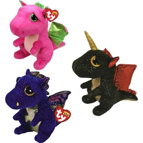 15cm Ty Beanie Stuffed Plush Animals Doll sparkling Pink Dinosaur Blue Dragon Big Eye Dinosaur Series Toys Girl Birthday Gift