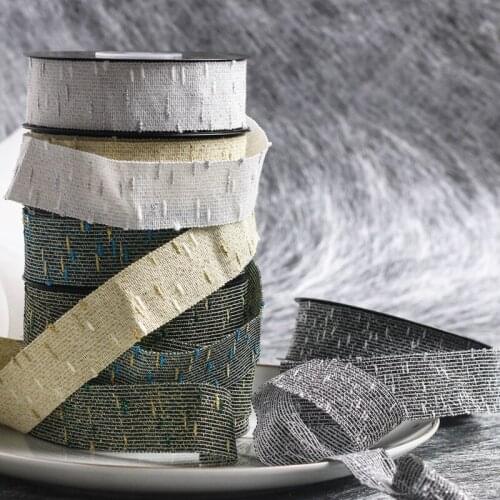 2.5CM 50Yards Gold Lurex Twill Webbing Ribbon for Handmade Craft Gift Floral Packing Christmas Wedding Party Deco