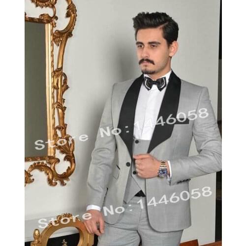 2019 Custom Made Light Grey Men Suit 3 Piece Tailored Made Men Wedding Suits Slim Fit Groom Tuxedos For Men Best Man Suits