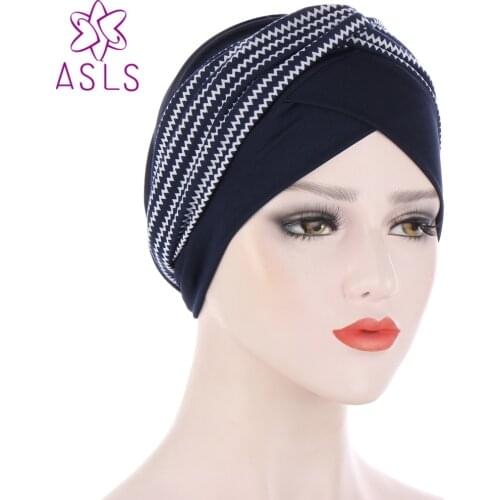 2021 New European and American Fashion Street Hat Printing Headband Headband Flower Muslim in baotou hat cap Hair accessories