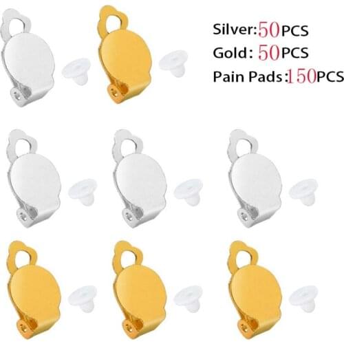 250Pc Non-Pierced Ears Flat Round Glue-on Tray Clip-on Earring Making Findings