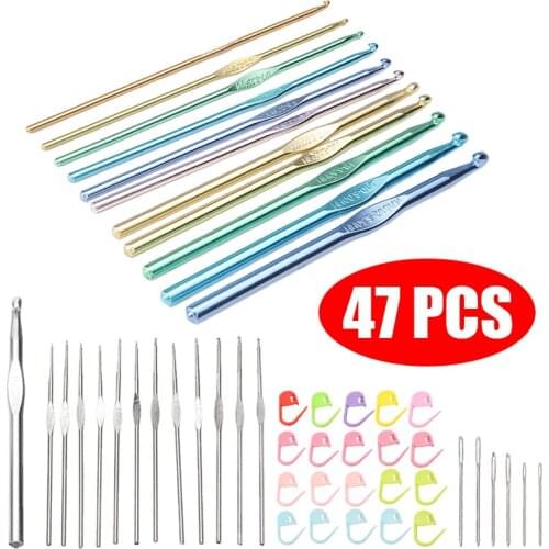 47pcs Crochet Sets Metal Crochet Set Sewing Tools Accessories Alumina Wool Crochet Knitting Tools DIY Weave Craft