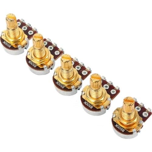5Pcs B500k Potentiometer Splined Pot Electric Guitar Bass Effect Amp Tone Volume Parts E56D
