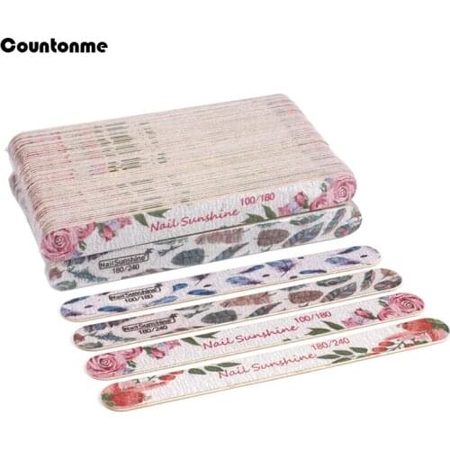 50Pcs/Lot Straight Wood Nail Files 100/150/180/240 Washable Manicure Nail Art File Flower Feather Printed Thick Stick Buffer