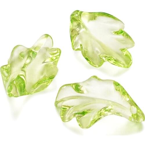 Pandahall 50pcs LightGreen Transparent Acrylic Leaf Charm Pendants for Necklace Jewelry Making 24x15x5mm Hole: 1.5mm