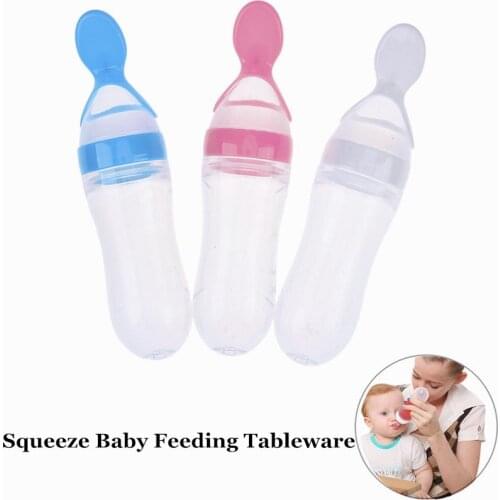 90ML Baby Feeding Bottle With Tongue Pressing Type Lip Mouth Spoon Infant Training Milk Rice Paste Squeeze Feeder Tableware