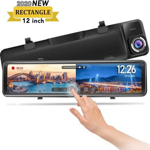 Zhidao 12 inch Touch Screen Rearview Mirror Streaming Video Dual Camera Dash cam 1080P Car DVR
