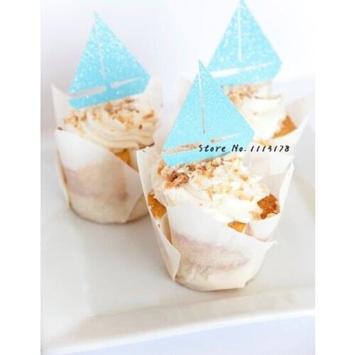 Glitter blue sailboat cupcake toppers Birthday ocean sea wedding bridal shower baby shower party foodpicks