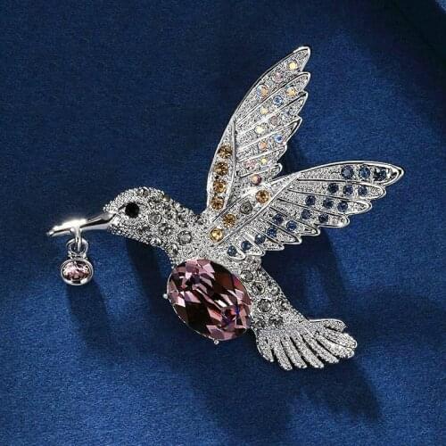 Big Green Purple Crystal Vintage Fashion Luxury Bird Brooches Rainbow Rhinestone Silver Color Alloy Brooch Men Party Pins Gifts