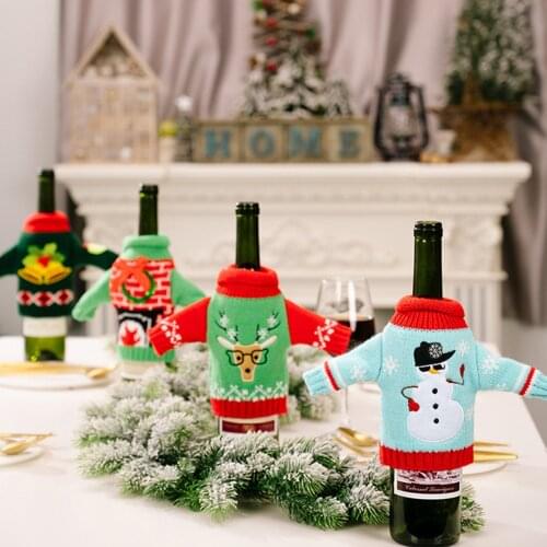 Wine Bottle Cover Knitted Clothes Whisky Bottle Bag Winter Christmas Style Table Holiday Dinner Party Decoration