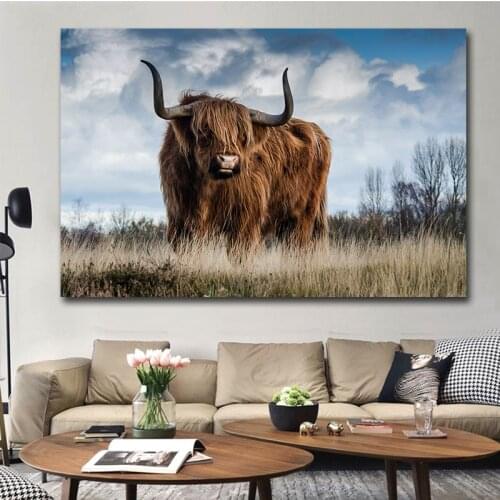 GOODECOR Nordic Decoration Highland Cow Cattle Wall Art Canvas Poster and Print Animal Canvas Painting Picture for Living Room