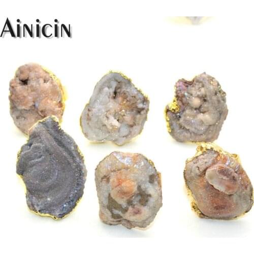 Fashion Natural Druzy Mushroom Irregular Shape Adjustable Ring Gold Plating Fashion Women Jewelry 5pcs/lot