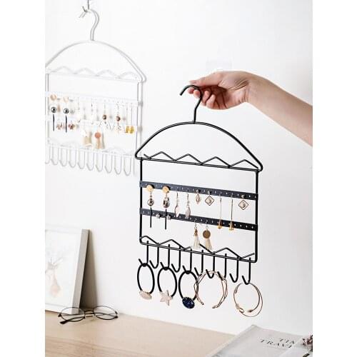 23*36cm Black and White Wall Jewelry Organizer Hanging Metal Floating Shelf Storage for Necklace Earrings Ring Bracelet
