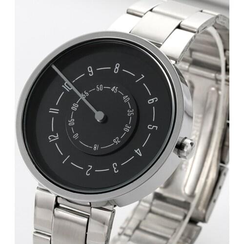 Minimalist Quartz Watch Men Women Creative Turntable Dial Wristwatch Steel Band Leather Watch Simple Sport Clock Gift For Lover