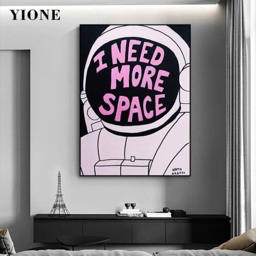 I need more space Astronaut Wall Poster Custom Pink Letters Space Suit Canvas Prints Painting Art Picture for Living Bedroom