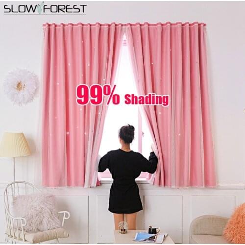 Slow Forest Velcro Blackout Curtains Nordic Star Hollow Shade Cloth Punch-Free Velcro Self-adhesive Window Curtains Home Decor
