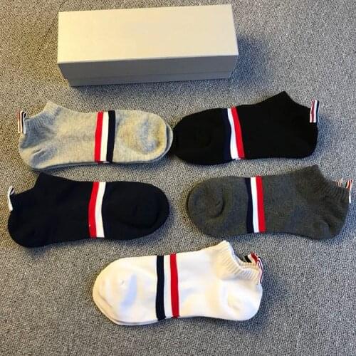 2021 NEW TB Brand Fashion Socks Men Women Cotton Striped No Show Casual Sports Crew Socks Ins 5 Pairs