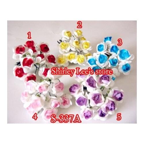 Wholesale--SPECIAL !! 150 bunches=1500pcsTwo-Tone Mulberry Paper Rose flowers for scrapbooking Mix 5 Colors