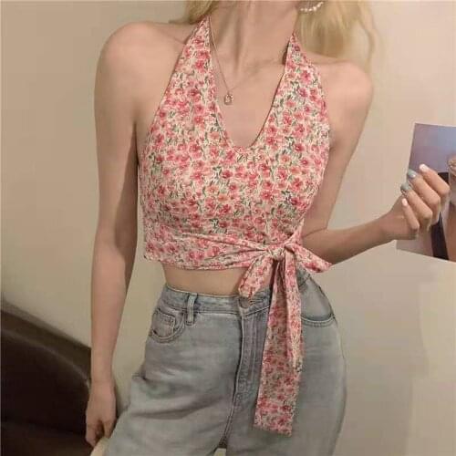 Sexy Tanks Y2k Summer Korean Fashion Floral Vintage Party Club Ladies Crop Tops Bow Chic Slim Sleeveless Women Streetwear Newest