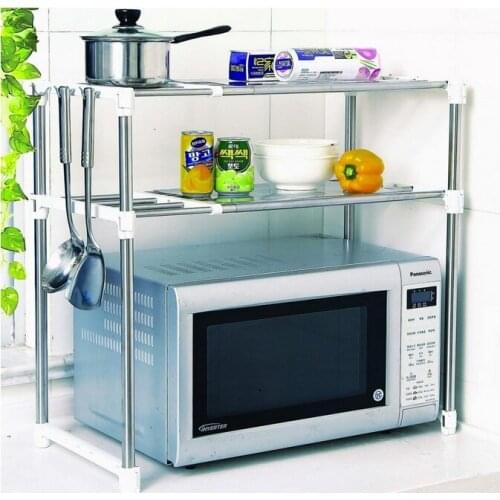 Microwave oven rack oven shelf shelf stainless steel clad pipe in the kitchen Can control the tensile Move up and down double