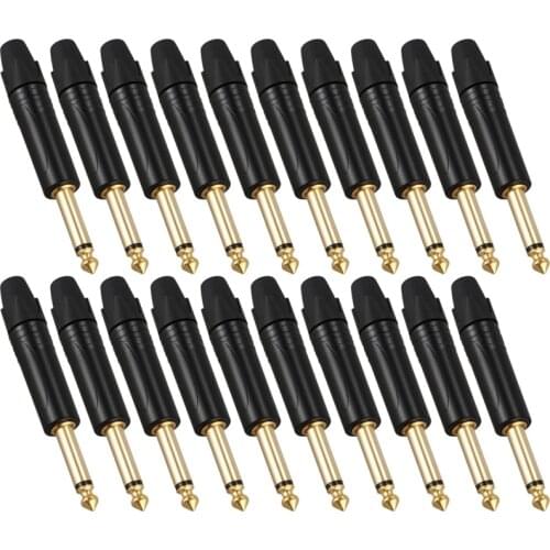 Gold Plating 20Pcs Plug Mono Professional 2 Pole 6.35 mm 6.5mm Stereo Jack Plug for Neutrik 6.35mm Jack Black