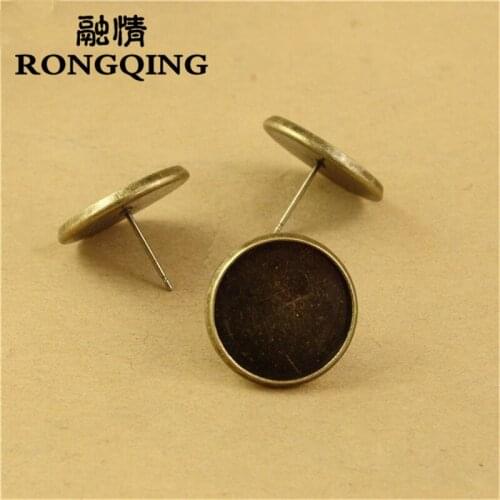RONGQING 50pcs/lot Retro Earrings Stud Cabochon 12MM DIY Jewelry Accessories Earring Settings in Antique Bronze