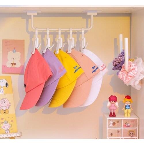 Hat storage room wardrobe female dormitory artifact non-perforated adhesive wall hanging hair ring rack hook J05