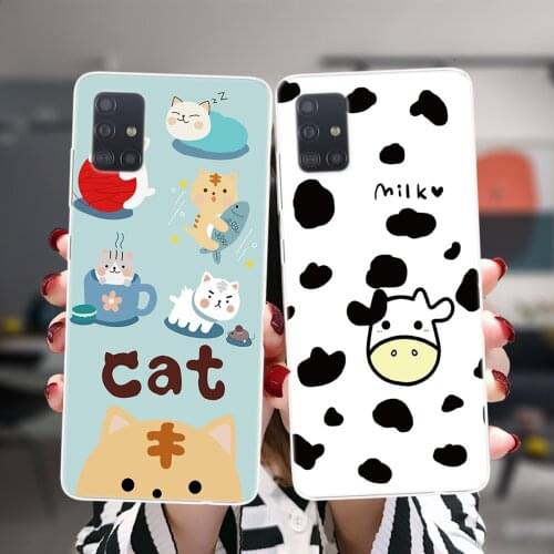Cute Cow Cat Animals Silicone Soft Case For Samsung A52 A72 A51 A71 A50 A70 A02 A12 A42 A32 A31 A21S A41 A20 A30 A40 A11 Cover