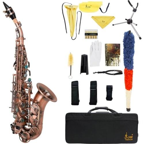 Red Antique Soprano Saxophone Bb Key Woodwind Instrument Brass Material with Carrying Case Sax Stand Reed Gloves Cleaning Cloth