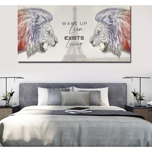 Modern Wall Art Poster Two lions and Eiffel-Tower Hd-Print Painting on Canvas Abstract Picture for Living Room Home Decoration