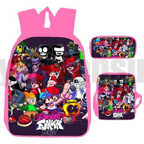 Hot Pink Fnf Book Bag 3 Pcs/Set Friday Night Funkin Bag 3D Print Schoolbags Game Backpack Men Anime Harajuku Teenager Laptop