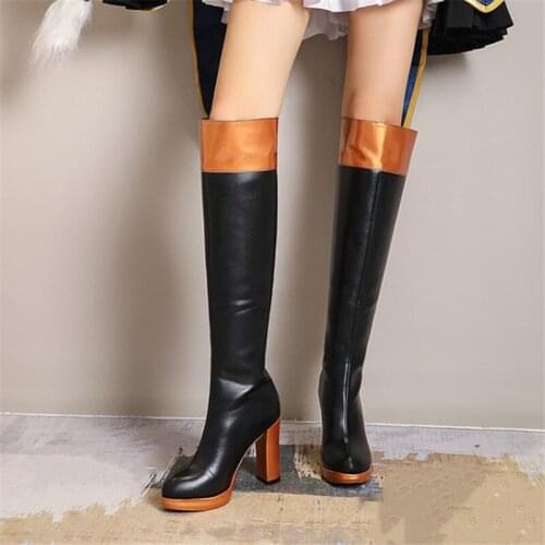 PXELENA Uniform 2020 Winter Women Over The Knee Costume Cosplay Boots High Heels Shoes Riding Knight Thigh High Boots Large Size