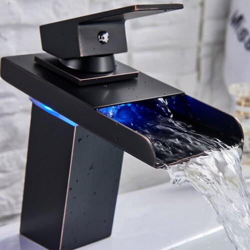Vidric LED Blackend Waterfall Basin Faucet LED Light Bathroom Mixer Tap Sink Faucet Single Handle Mixer Tap Toilet Mixer Tap