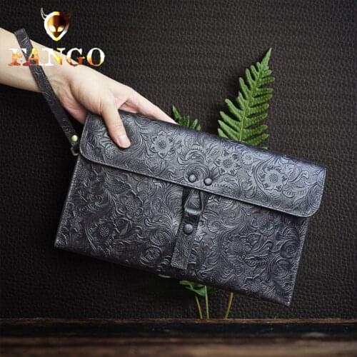 Large Capacity Long Mens Wallet Handmade Leather Men Retro Envelope Clutch Top Layer Leather Casual Clutch With Buckles