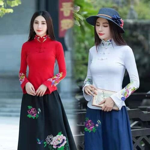 Traditional Chinese Blouse Shirt Tops for Women Mandarin Collar Oriental Chinese Style Shirt Blouse Female Elegant Cheongsam Top