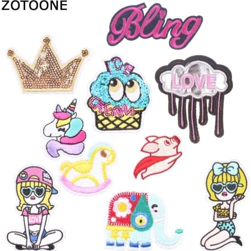 ZOTOONE DIY Embroidery Patch Letter Love Unicorn Girl Animal Tactical Biker Iron on Patches for Clothing applique Decoration E