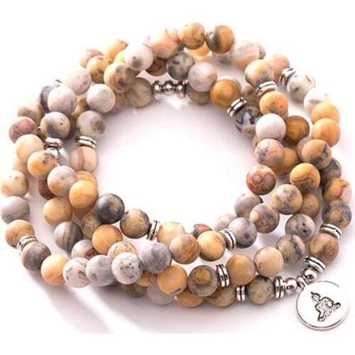 108 Mala Bead Bracelet Or Necklace Buddhist Jewelry 108 Crazy A-gate Mala Wrap Bracelet For Women Men