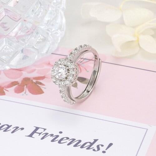 2021 Women Luxury Wedding Banquet Cubic Zirconia Stones Ring Adjustable Geometric Shape 925 Sterling Silver Hand Jewelry Gift