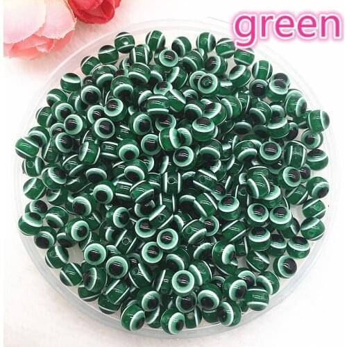 50pcs 6mm 8mm 8x10mm New Jewelry Green Resin Spacer Beads Ball Mixed Evil Eye Pattern Beads for Jewelry Making DIY Bracelet