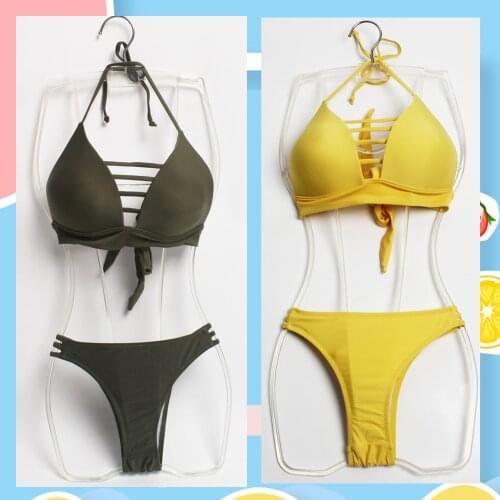 BONJEAN Sexy Women Swimwear Bikini Set Bra Beach Triangle Suit Swimsuit Bathing Suit Swim Suit Empty Poly Chest Split Swimsuit