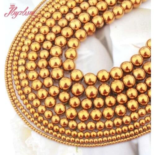2,3,4,6,8,10mm Round Smooth Gold Hematite Gem Stone Beads Strand 15" For DIY Necklace Bracelet Jewelry Making,Free Shipping