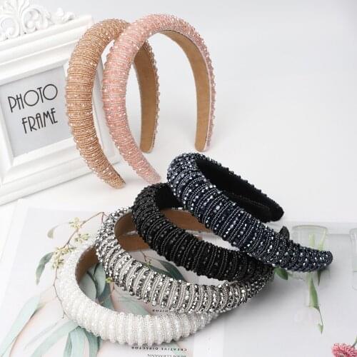 Boutique Baroque Wide Colorful Crystal Beads Headband for Lady Luxury Glitter Padded Beads Sponge Hair Hoop Bridal Wedding Bezel
