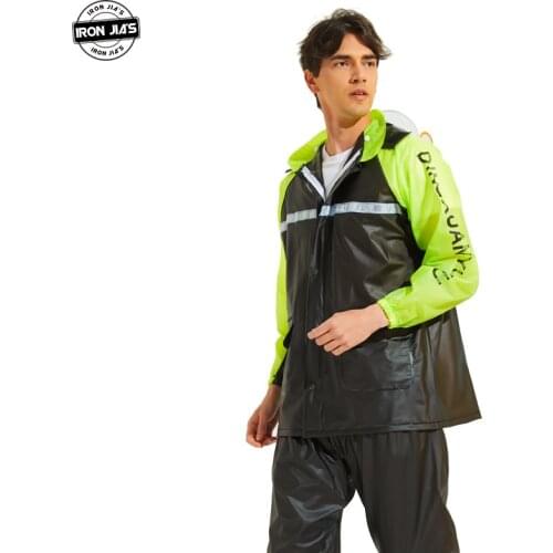 IRON JIAS Motorcycle Raincoat Waterproof Motocross Jacket+Pants Men Flexible Rainwear with Removable Hat Blue Green Black