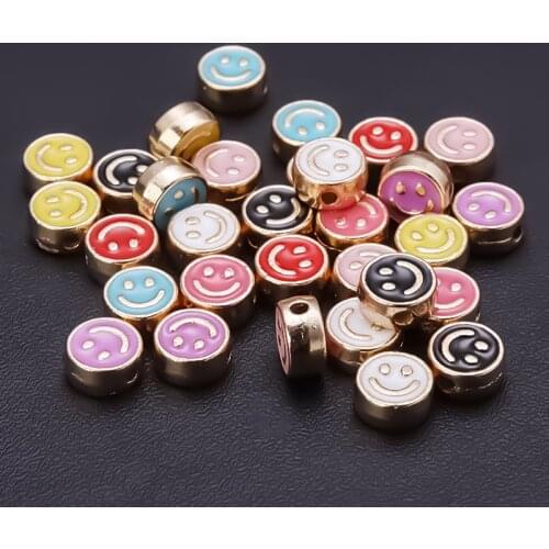20pcs/Lot 8mm Smiley Beads Smiling Face Enamel Beads For Jewelry Making Loose Spacer Beads Diy Bracelet Jewelry Making Wholesale