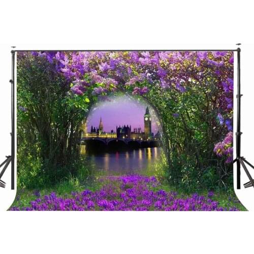 150x220cm Forest with Violet Flowers Photography Background Fantasy Night City Scene Backdrop Studio Props