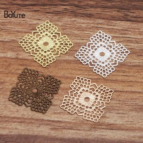 BoYuTe (100 Pieces/Lot) 23MM Metal Brass Square Flower Filigree Findings Diy Hand Made Jewelry Accessories