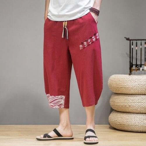 Chinese Style Harem Pants Men Joggers Sweatpants Japanese Streetwear Men Pants Linen Trousers Summer Men Pants 2021 Summer 30169