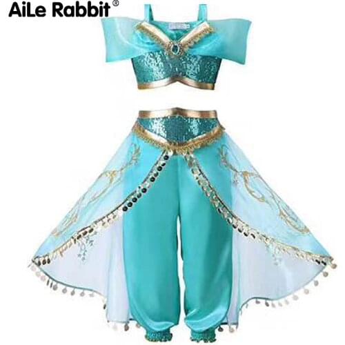 AiLe Rabbit 2018 childrens clothing new set kids costumes Aladdin magic lamp jasmine cosplay princess dress party imitation