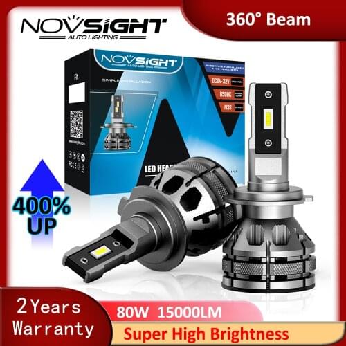 NOVSIGHT Car Headlight Bulbs Led H7 H4 H1 H3 H11 H13 9005 9006 9007 Mini Size Decoder Car Light 80W 15000LM 6500K Auto Headlamp