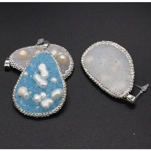 Fashion Natural Stone Druzy Agates Pendant Irregular Pearls Quartz Charms for Jewelry Making DIY Necklace Size 30x50-40x50mm